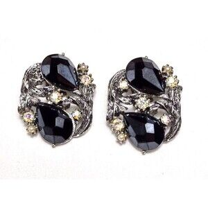 VINTAGE 50's RARE Pome Pomerantz signed Glass AB Rhinestone Clip on Earrings